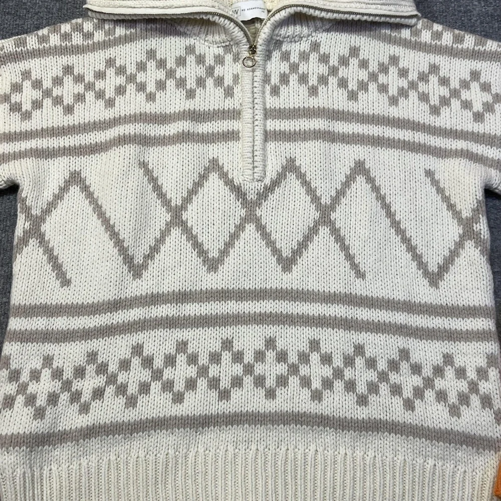 We Norwegians Sweater Womens XS White Merino Wool Cashmere 1/4 Zip Fair Isle Ski